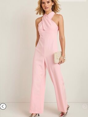 NWT Francesca's Collections Light Pink Halter Wide-Leg Jumpsuit size small